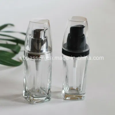 化粧品用ローションポンプ付き30ml透明ガラスボトル(PPC)