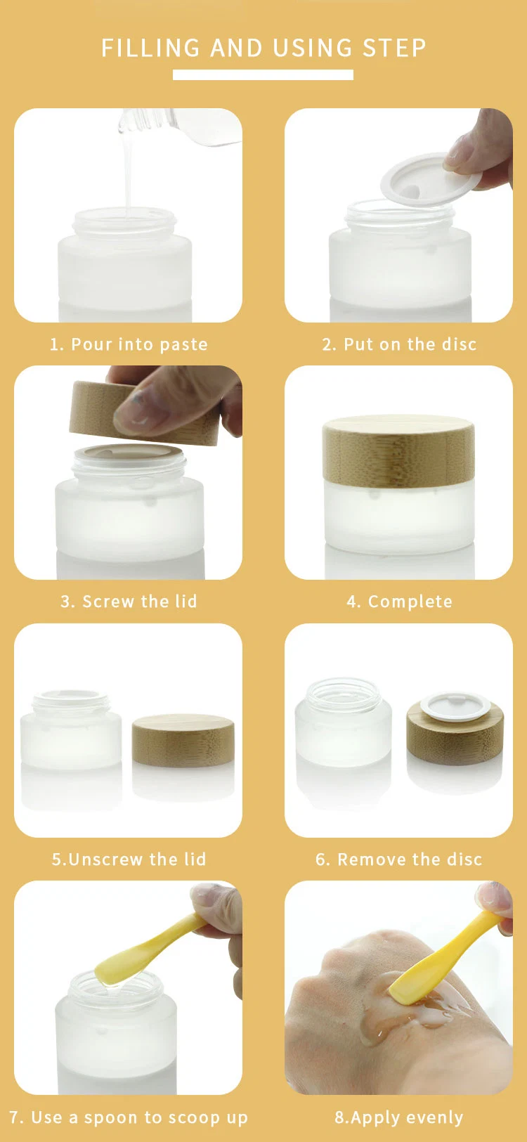 Cosmetic Wholesale Round Square Clear Amber Empty Cosmetic Skincare Packaging 1oz 2oz15g 30g 50g Bamboo Lid Mask Makeup Frosted Glass Cream Sample Mini Nail Jar