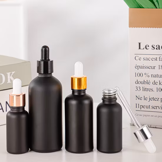 Professional 5ml-120ml Essential Oil Glass Bottle with Screw Ring Flat Cap and Rubber and Glass Dropper/Pipet in Cosmetic or Medical Packaging